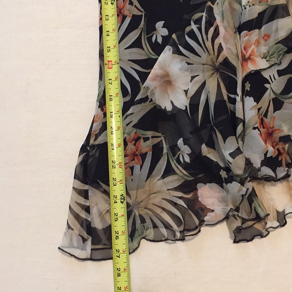 Vintage S.L.B. Silk Organza High/Low Floral Asymmetrical Skirt Olive Coral S/P - Picture 10 of 16
